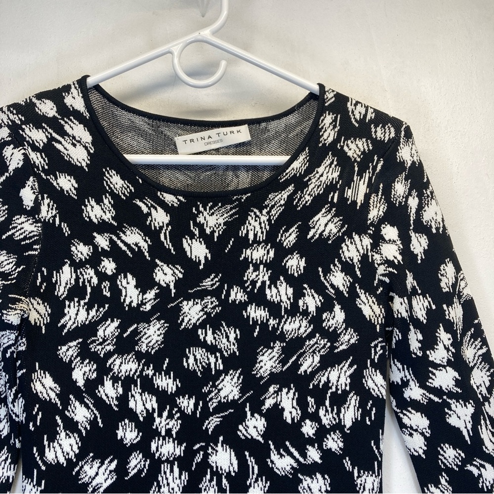Trina Turk Women's Midi Dress White/Black Long Sleeve Size S Print Abstracto - Picture 6 of 16